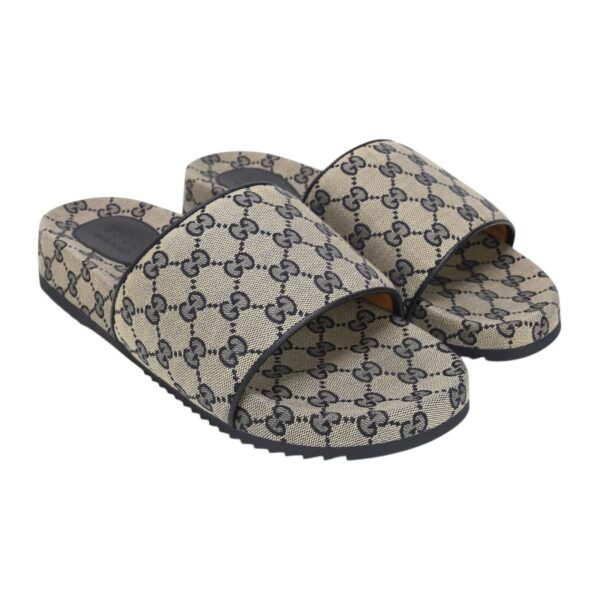 Gucci GG Slide Sandal Beige Blue Monogram