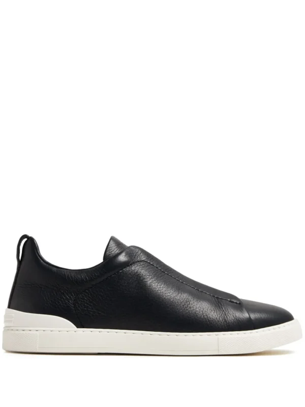 Zegna BLACK DEERSKIN TRIPLE STITCH SNEAKERS