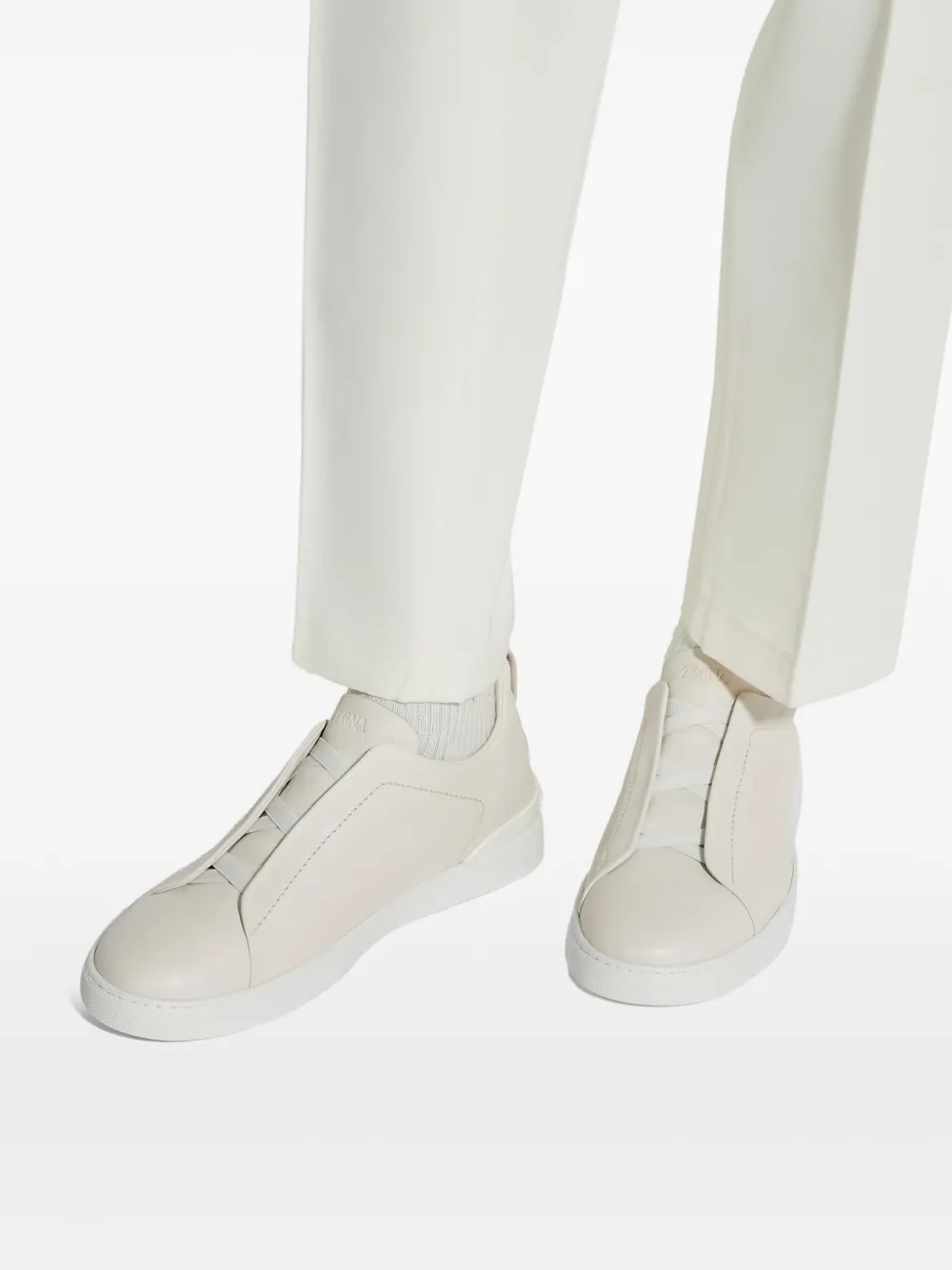 Zegna WHITE TRIPLE STITC SECONDSKIN SNEAKERS - Image 4