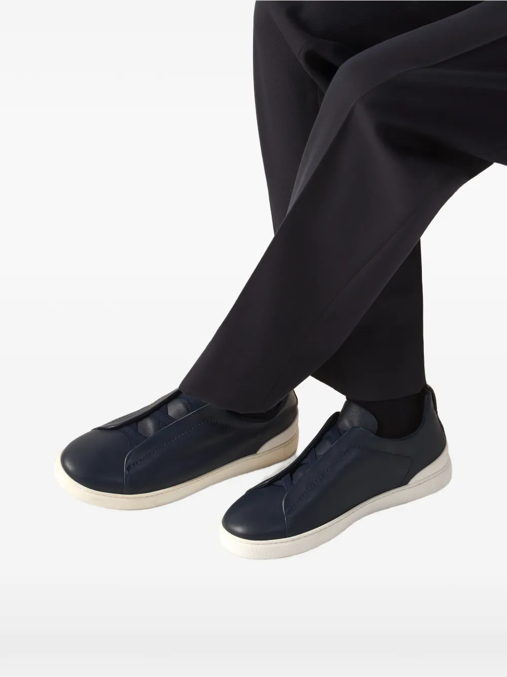 Zegna BLUE TRIPLE STITCH SECONDSKIN SNEAKERS - Image 6
